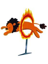 Lion jumping through ring of fire poster