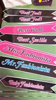 Sashes for the winners at a teen fashion show as party of the birthday games