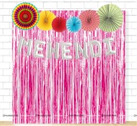Mehendi Foil Balloon and Paper Fan Curtain Kit - Pink