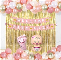 Baby Girl Welcome Home Foil Decor Kit Gold (Pack of 45 pcs)