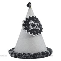 Silver Glitter Happy Birthday Hat