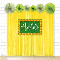 Haldi Foil Kit with Backdrop and Green Paper Fans