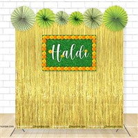 Haldi Foil Kit with Backdrop and Green Paper Fans