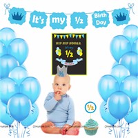 Six Month Birthday theme - Six Month Birthday theme Blue Half Birthday party kit for a baby boy