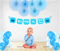 Blue Half Birthday Paper Fan Decor Pack (Pack of 47)