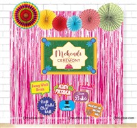 Mehendi Foil Kit with Backdrop and Paper Fans and Props - Pink