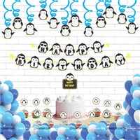 Penguin Blue and White Theme Swirls Cup Cake Toppers Kit