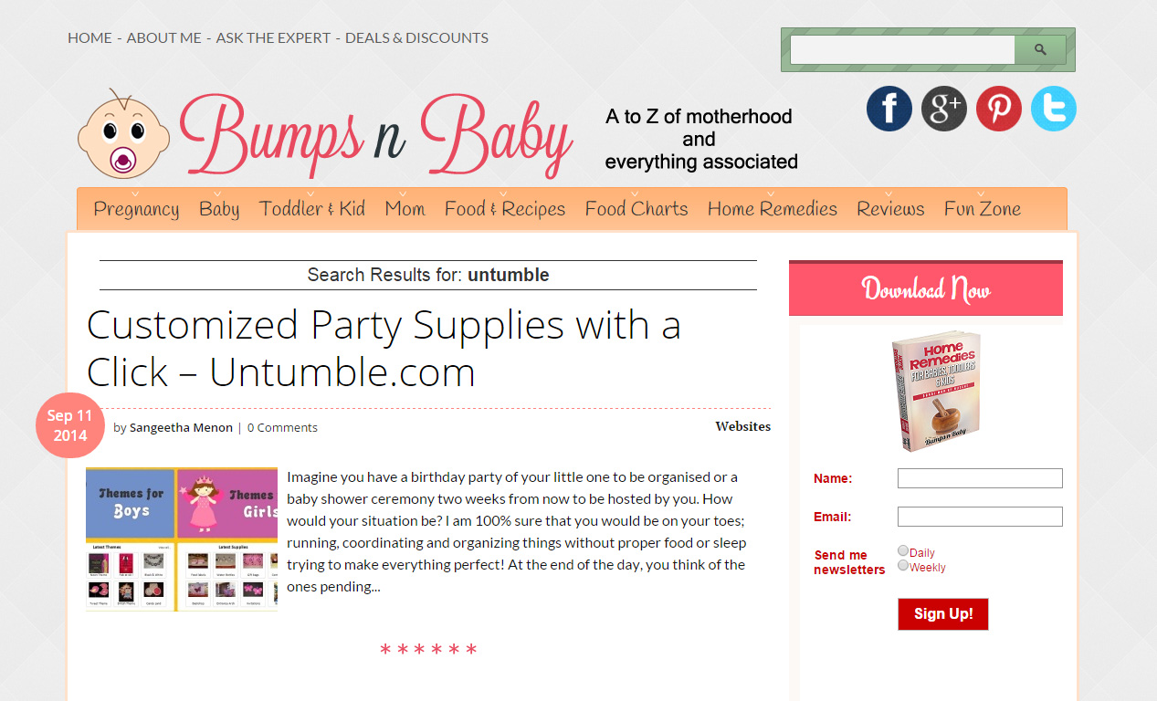 Parenting blog BumpsNBaby features Untumble.com