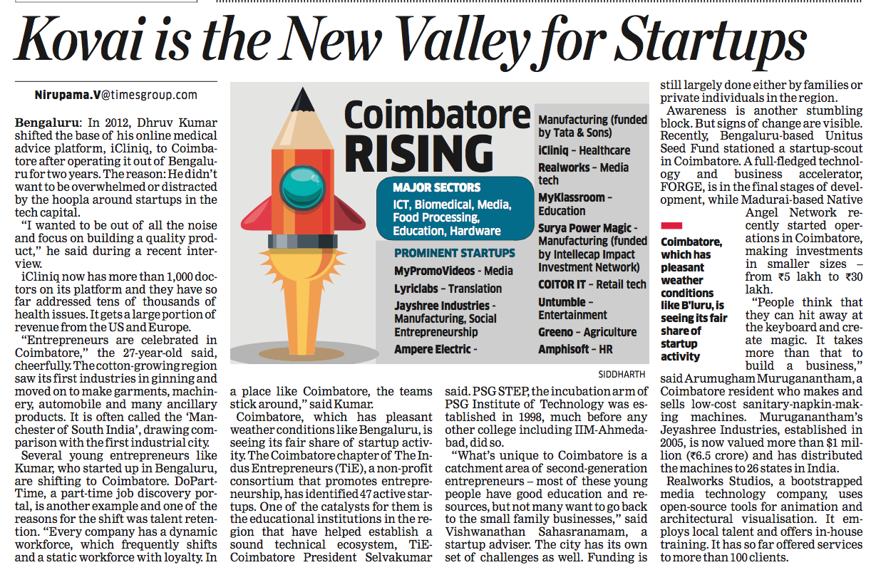 The Economic Times features Untumble as part of Coimbatore Startups