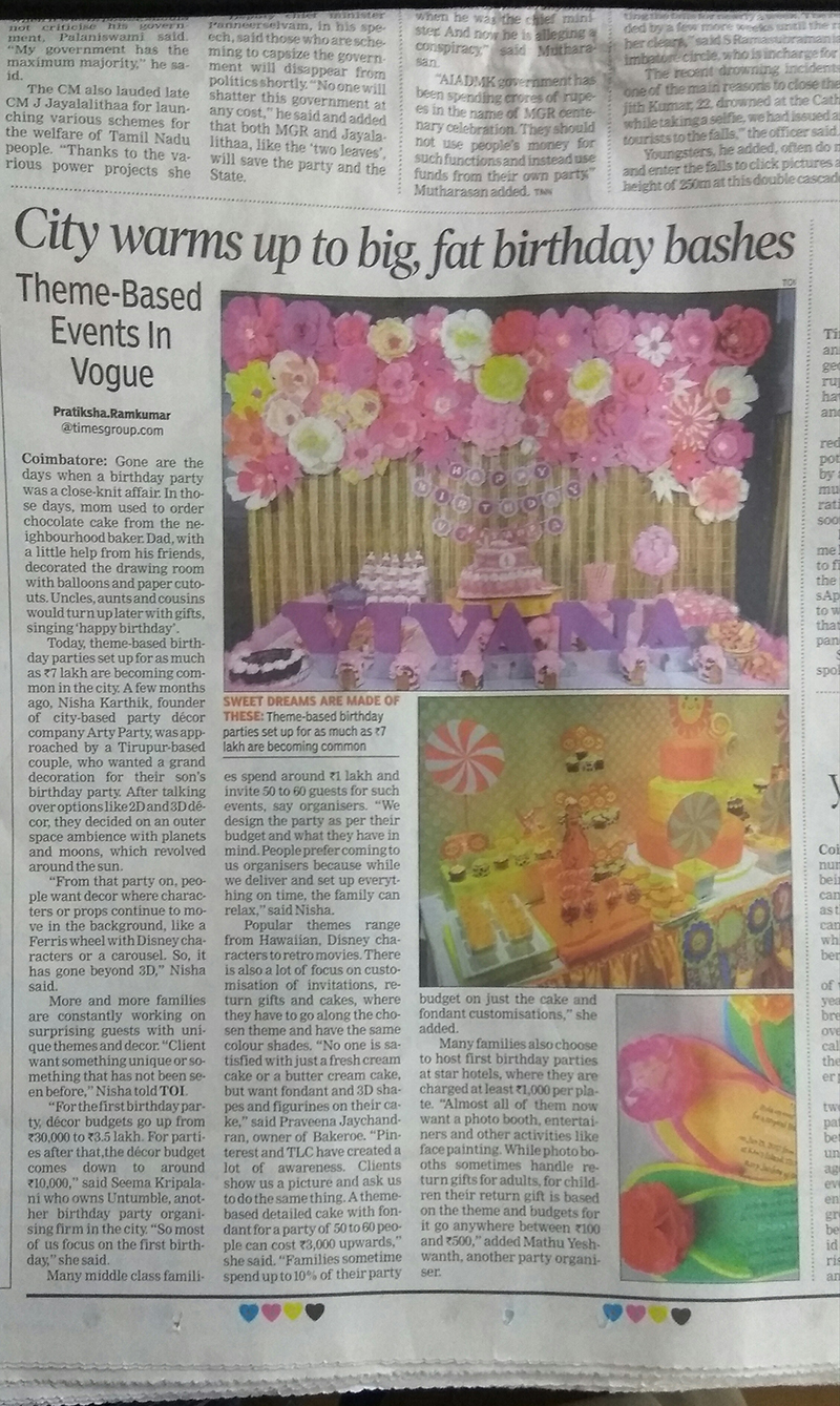 Times of India features Untumble with other event planners in Coimbatore