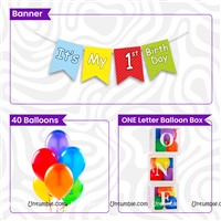 1st Birthday Banner Balloon Letter Box Kit (Pack of 44 pcs)