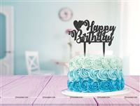 Happy Birthday Heart  Cake topper Black 