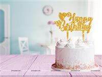 Happy Birthday Cake topper Gold Heart