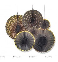 Black and Gold Paper fan set of 6 