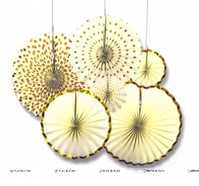 Cream and Gold Paper fan set of 6 