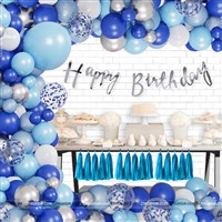 Cursive Banner Blue Theme Birthday Decoration Kit  With Tassels (Pack of 52 )