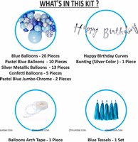 Cursive Banner Blue Theme Birthday Decoration Kit  With Tassels (Pack of 52 )