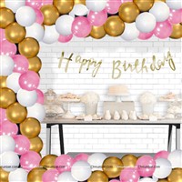 Cursive Banner Pink and Gold Theme Birthday Decoration Kit (Pack of 52 )