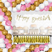 Cursive Banner Pink and Gold Theme Birthday Decoration Kit With Tassels (Pack of 52 )