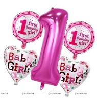  First Baby Girl Birthday Foil Balloon (Pack of 5 )