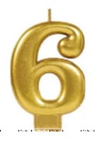Gold Metallic Number 6  Candle