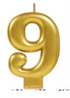 Gold Metallic Number 9 Candle