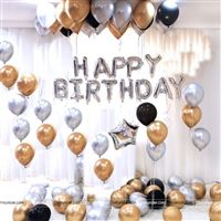 Happy Birthday Foil Balloon Decor Pack - Silver (Pack of 53 pcs)