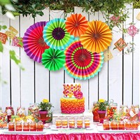 Rainbow Colored Party decoration Paper fan kit - 6pcs