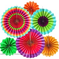 Rainbow Colored Party decoration Paper fan kit - 6pcs