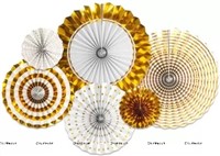 White with Gold Multi design Paper fans