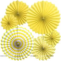 Yellow 1 party decoration Paper fan kit - 6pcs