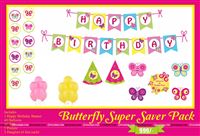 Butterfly theme Super saver birthday decoration kit (Pack of 58 pieces)