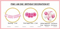 Girl 1st Birthday paper fans kit 