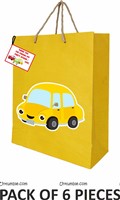 Car theme Yellow gift bag with tag (set of 6 )