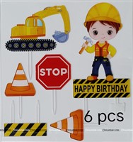 Construction Theme Acrylic Cake Topper Set