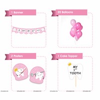 Pink First Tooth Banner, Topper, Poster and Balloons Kit (Pack of 24)