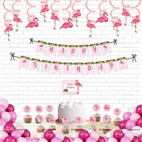 Pink Flamingo Theme Swirls & Cup Cake Toppers Set