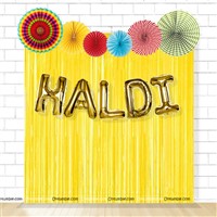 Haldi Foil Balloon and Paper Fan Curtain Kit