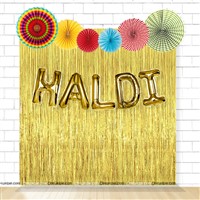 Haldi Foil Balloon and Paper Fan Curtain Kit