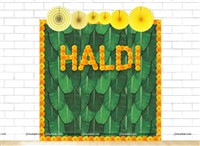 Haldi function Banana Leaf Backdrop with Yellow Paper Fans