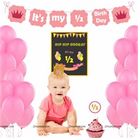 Six Month Birthday theme Pink Half Birthday party kit for a baby girl