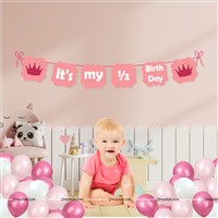 Half Birthday Balloon Banner Kit for Six Month Babies, Pink