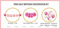 Pink Half Birthday Paper Fan Decor Pack (Pack of 47)