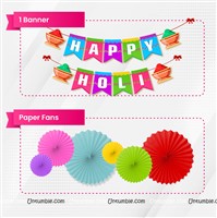 Happy Holi Banner & Paper Fan Kit