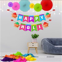 Happy Holi Banner & Paper Fan Kit