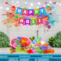 Happy Holi Banner & Water Balloons