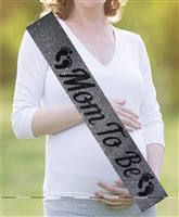 Silver Glitter Mom to Be Sash