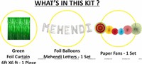Mehendi Foil Balloon and Paper Fan Curtain Kit