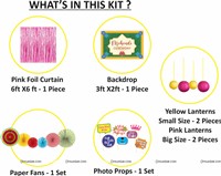 Mehendi Backdrop,Lantern and Paper Fan Curtain Kit with Photo Props - Pink