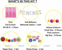 Mehendi Foil Balloon,Lantern and Paper Fan Curtain Kit with Photo Props - Pink